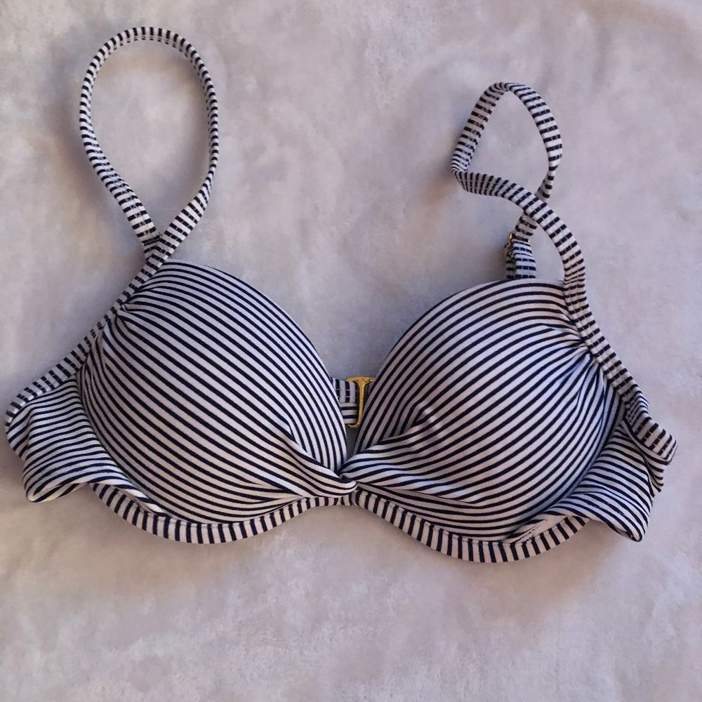Navy Blue and White Striped Push up Bikini